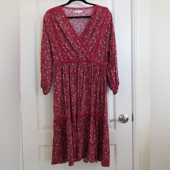 Max Studio Dresses & Skirts - Max Studio Floral Brick Red Rust Vneck Ruffle Peasant Midi Dress